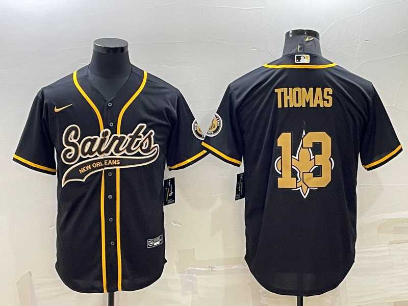 Men%27s New Orleans Saints #13 Michael Thomas Black Team Big Logo With Patch Cool Base Stitched Baseball Jersey